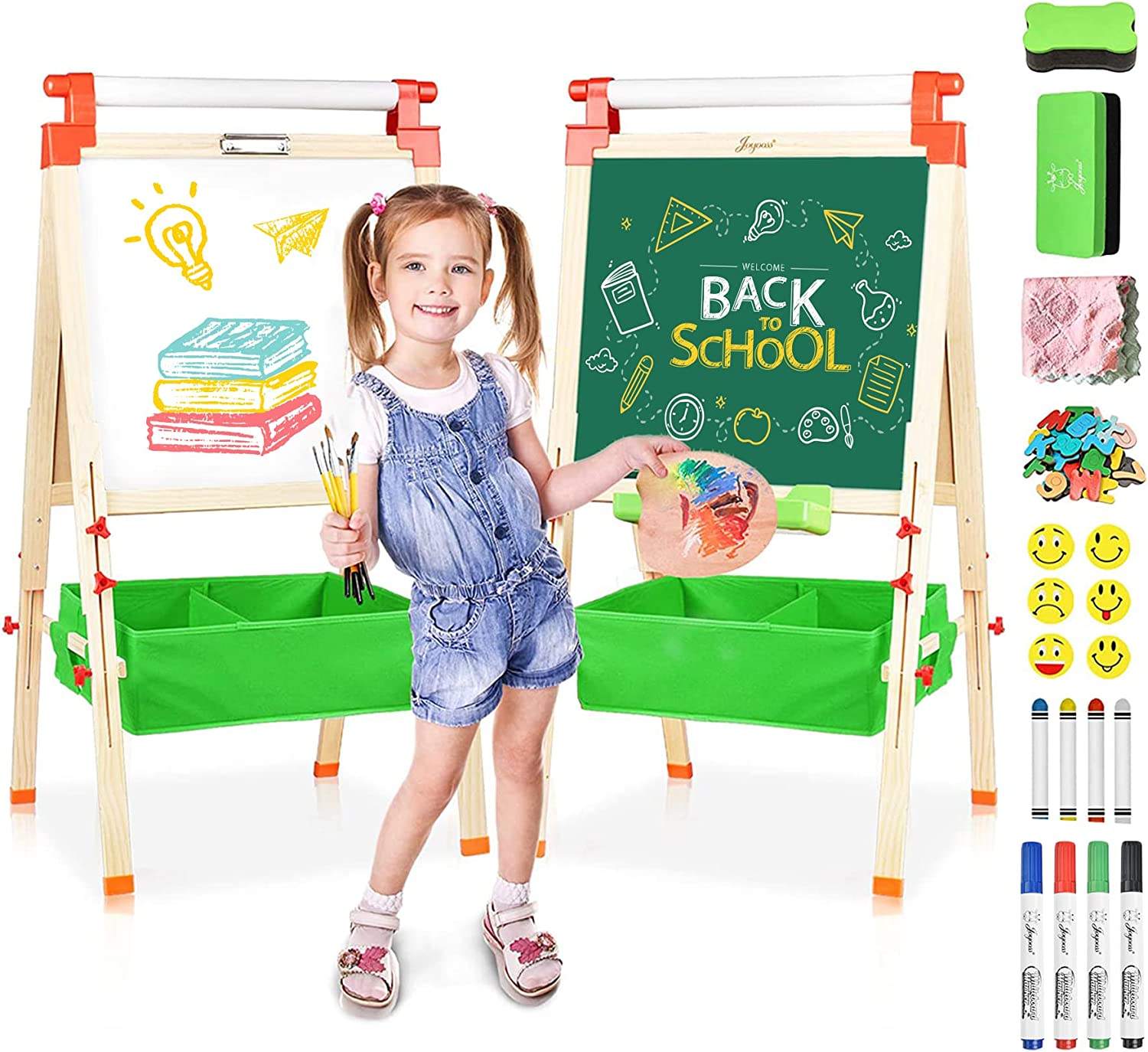 Joyooss Easel for Kids with Paper Roll, Double-Sided Magnetic Chalkboa