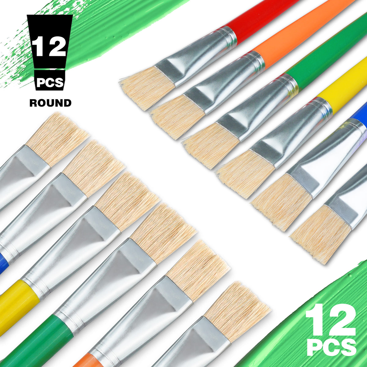 Joyooss 12Pcs Flat Paint Brushes For Kids