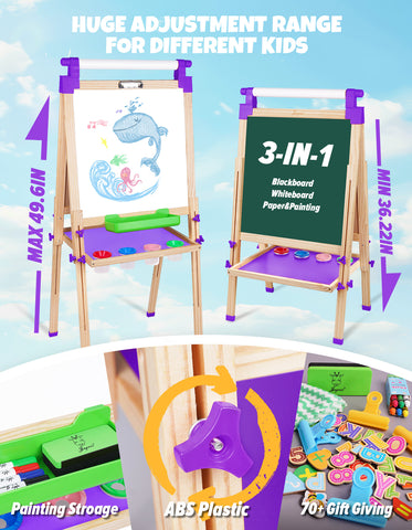 Kids Easel Wooden Double-Sided with Paper Roll Joyooss 126 PURPLE