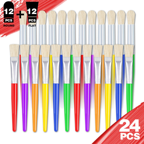 Joyooss 24Pcs Paint Brushes for Kids  12Pcs Round & 12Pcs Flat