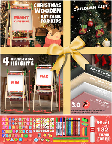 Kids Easel Wooden Double-Sided with Paper Roll Joyooss 135 Christmas