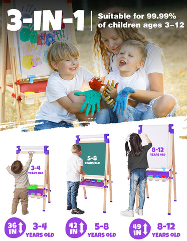 Kids Easel Wooden Double-Sided with Paper Roll Joyooss 126 PURPLE