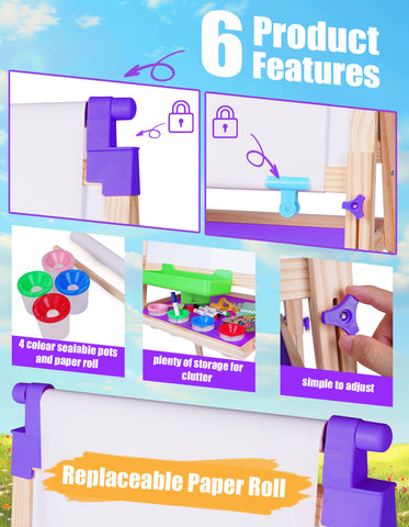 Kids Easel Wooden Double-Sided with Paper Roll Joyooss 126 PURPLE