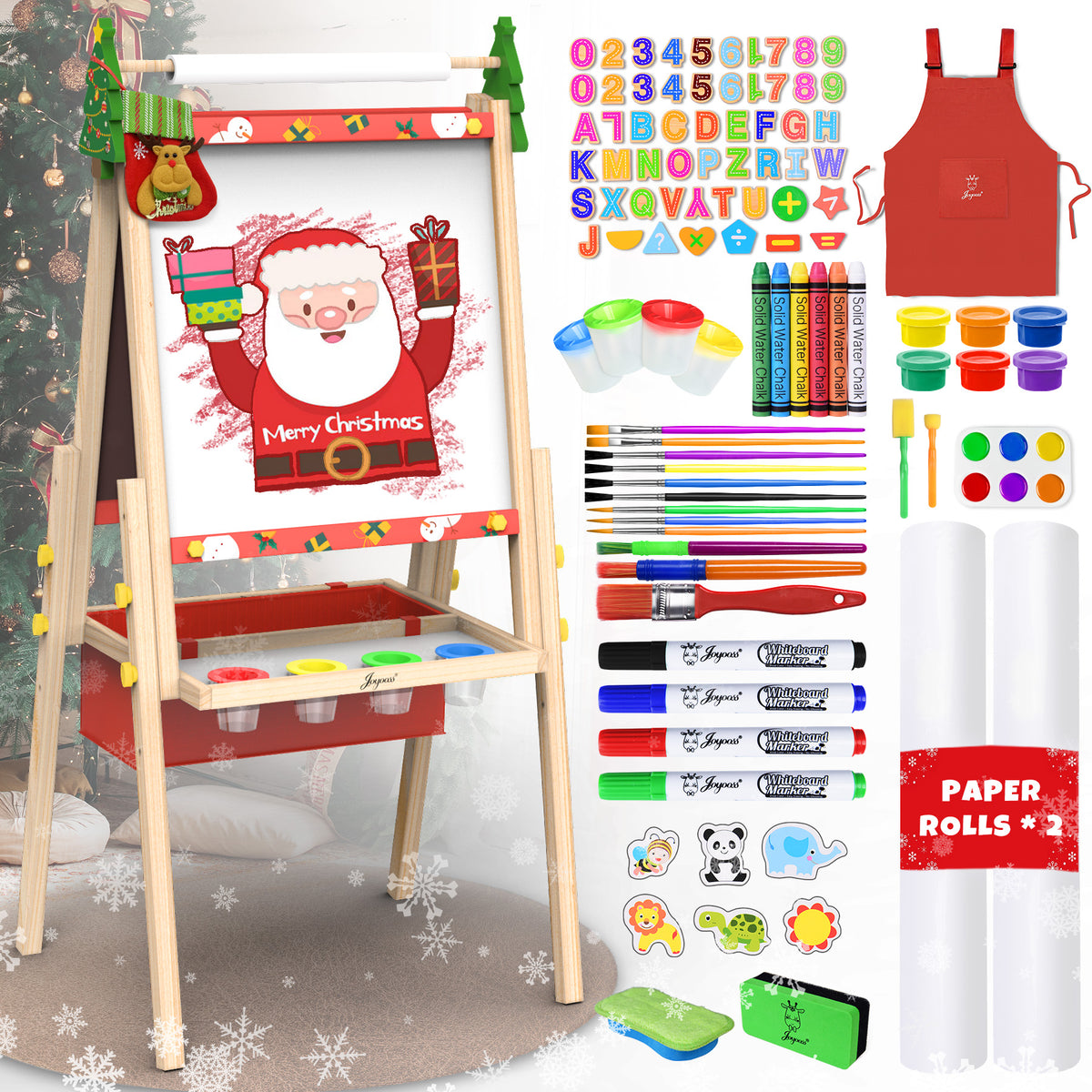 Kids Easel Wooden Double-Sided with Paper Roll Joyooss 135 Christmas