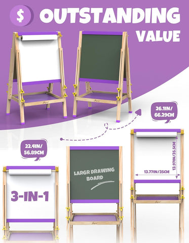 JOYOOSS Easel for Kids Art Easel Kids Easels for Toddlers Easel, Easley for Toddlers Dual-Sided Adjustable Magnetic Easel for Toddlers Easel for 2 Year Old and Toddler Art Easel for Kids Ages 4-8 8-12