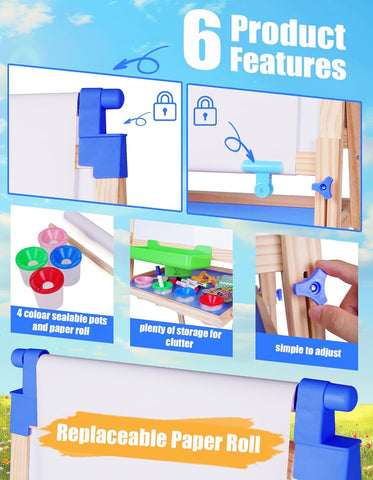 Kids Easel Wooden Double-Sided with Paper Roll Joyooss 126 BLUE