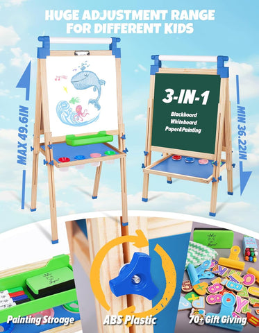 Kids Easel Wooden Double-Sided with Paper Roll Joyooss 126 BLUE