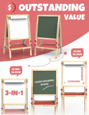 Kids Easel Wooden Double-Sided with Paper Roll Joyooss 106 RED