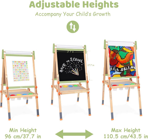  Easel for Kids Including 100+ Accessories, Kids Easel Double  Sided Wooden, White Board & Magnetic Drawing Board & Paper Roll, Height  Adjustable Standing Art Easel for Kids 3-4 4-8 9-12 : Toys & Games