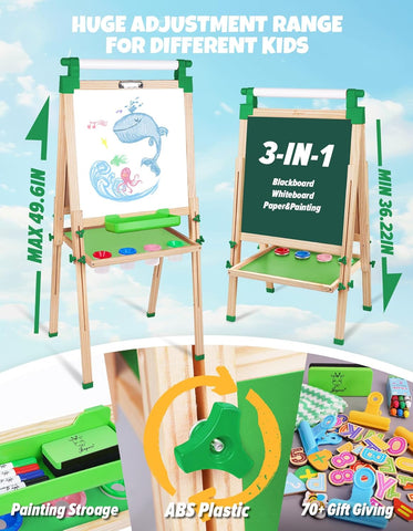 Kids Easel Wooden Double-Sided with Paper Roll Joyooss 126 GREEN