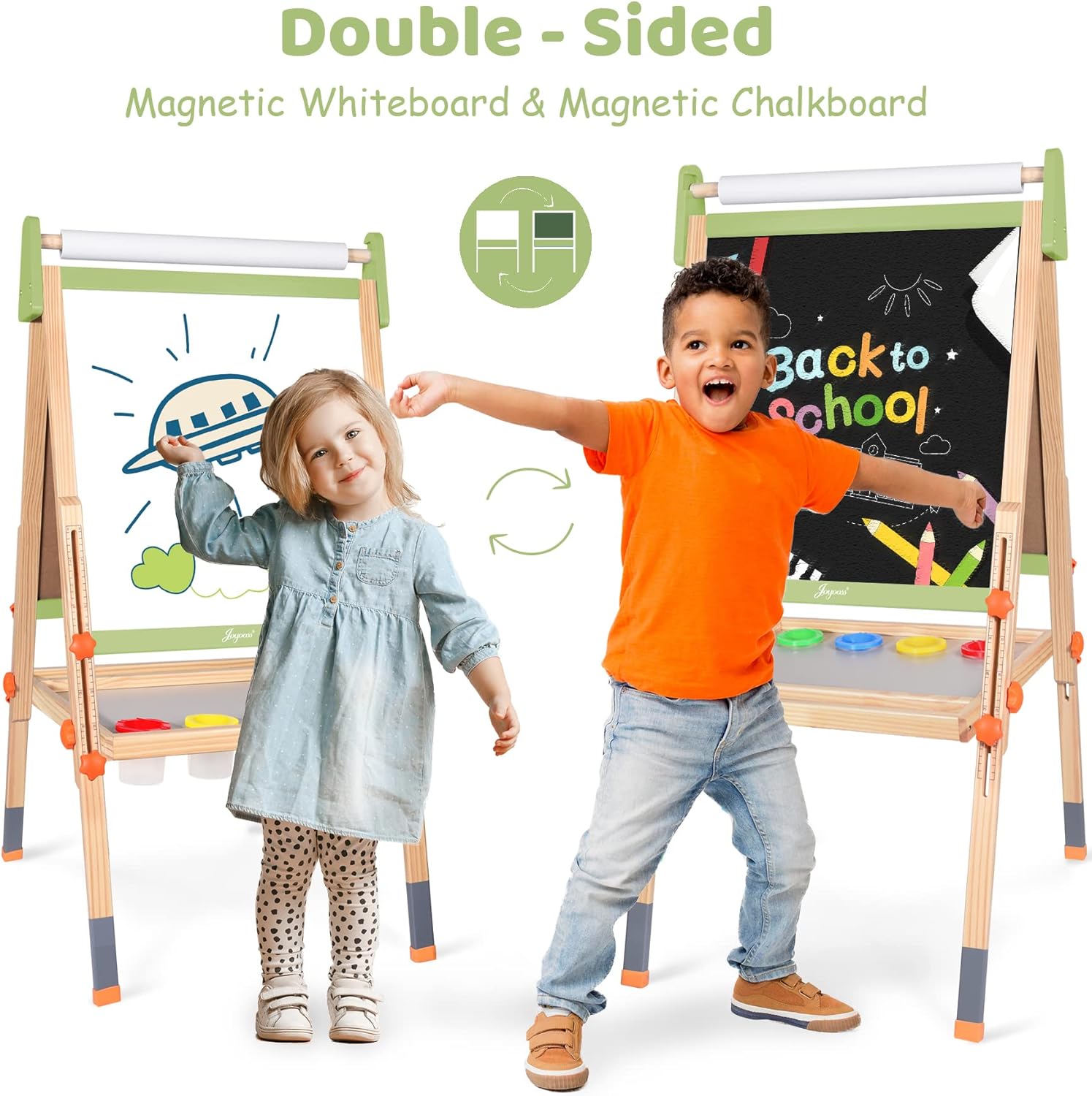 Kidzlane Art Easel for Kids | Wooden Toddler Easel | Double Sided Standing Chalkboard