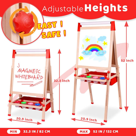 Joyooss Art Easel for Kids Easel for Toddlers, Adjustable Standing Double Sided Toddler Easels Kids Chalkboard Kid Easel with Paper Roll & Whiteboard, Art Easel for Kids Age 4-8 9-12 Kids Art Easel