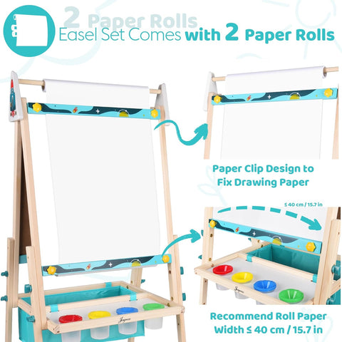 Joyooss Art Easel for Kids, Double Sided Wooden with 98+ Accessories Kids Easel Drawing Board with Magnetic Chalkboard, Dry Erase White Board & Paper Roll Paint Art Easel for Kids Age 2-4 4-8 9-12