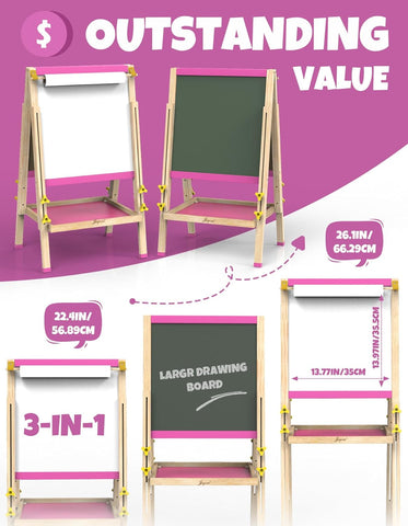 JOYOOSS Easel for Kids Art Easel Kids Easels for Toddlers Easel for 2 Year Old, Dual-Sided Adjustable Wooden Easel Magnetic Board for Kids Easel for Toddlers 2-4 Years and Art Easel for Kids Ages 4-8