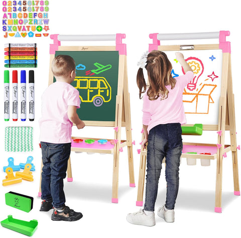 Kids Easel Wooden Double-Sided with Paper Roll Joyooss 126 PINK