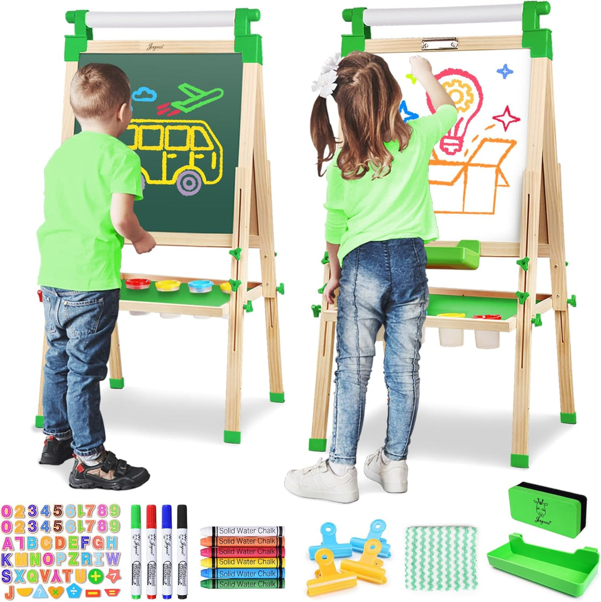 Kids Easel Wooden Double-Sided with Paper Roll Joyooss 126 GREEN