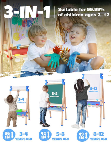 Kids Easel Wooden Double-Sided with Paper Roll Joyooss 126 BLUE