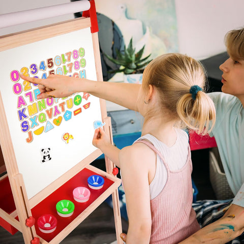 Joyooss Art Easel for Kids Easel for Toddlers, Adjustable Standing Double Sided Toddler Easels Kids Chalkboard Kid Easel with Paper Roll & Whiteboard, Art Easel for Kids Age 4-8 9-12 Kids Art Easel