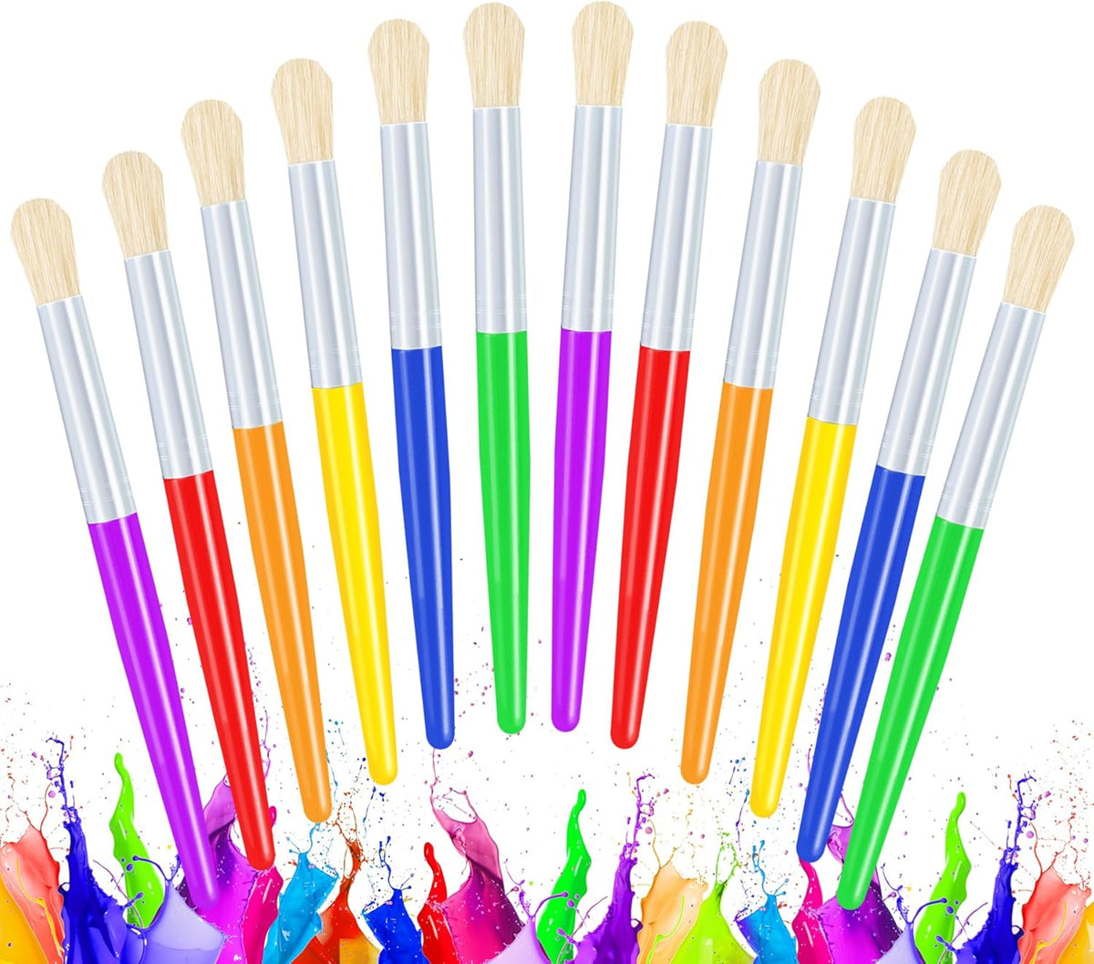 Joyooss Paint Brushes for Kids, 12 Pcs Round Large Toddler Paint Brushes Set, Easy to Clean & Grip Washable No Shed Hog Bristle Paintbrushes Kids Paint Brushes for Watercolor, Acrylic, Gouache, Ink