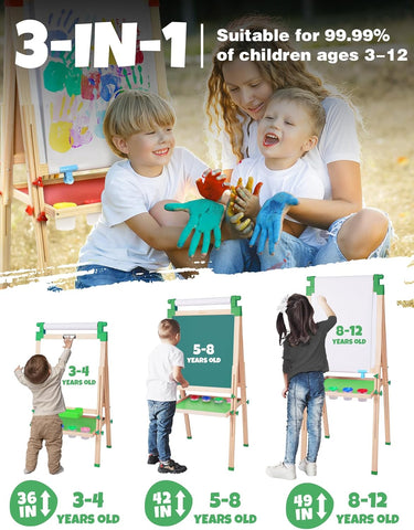 Kids Easel Wooden Double-Sided with Paper Roll Joyooss 126 GREEN