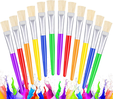 Joyooss Paint Brushes for Kids, 12 Pcs Flat Toddler Large Paint Brushes Set, Easy to Clean & Grip Washable No Shed Hog Bristle Painting Brush Kits for Watercolor, Acrylic, Gouache, Ink, Art Supplies