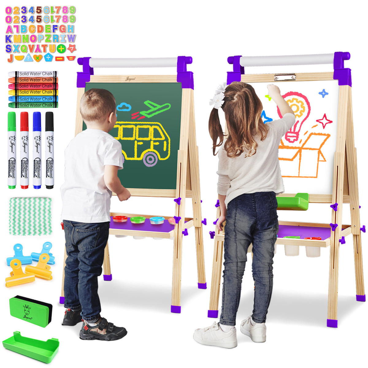 Kids Easel Wooden Double-Sided with Paper Roll Joyooss 126 PURPLE