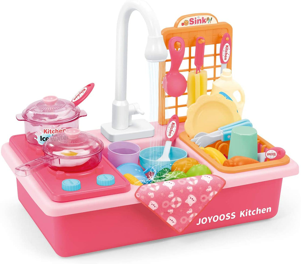 Joyooss Kids Kitchen Playsets, Play Sink with Running Water & Functional Faucet, Water Toys Toddler Toys for Kids - Pink