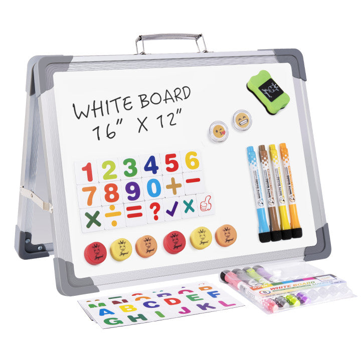 JOYOOSS Magnetic Small Dry Erase Whiteboard, 16 x 12” Foldable Desktop Portable Whiteboard Easel with Magnet Markers Eraser for Home, Office & School