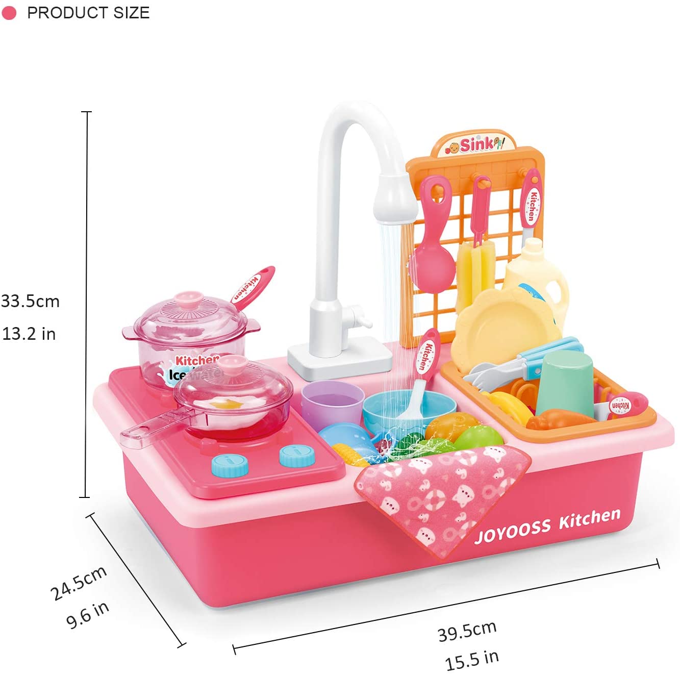 Joyooss Kids Kitchen Playsets, Play Sink with Running Water & Functional Faucet, Water Toys Toddler Toys for Kids - Pink