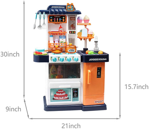 Joyooss Toy Kitchen for Toddler, 43 PCS Kids Kitchen Set with Play Sink with Running Water, Realistic Light & Sound, Temperature Sensing Play Food for Boys & Girls - Blue