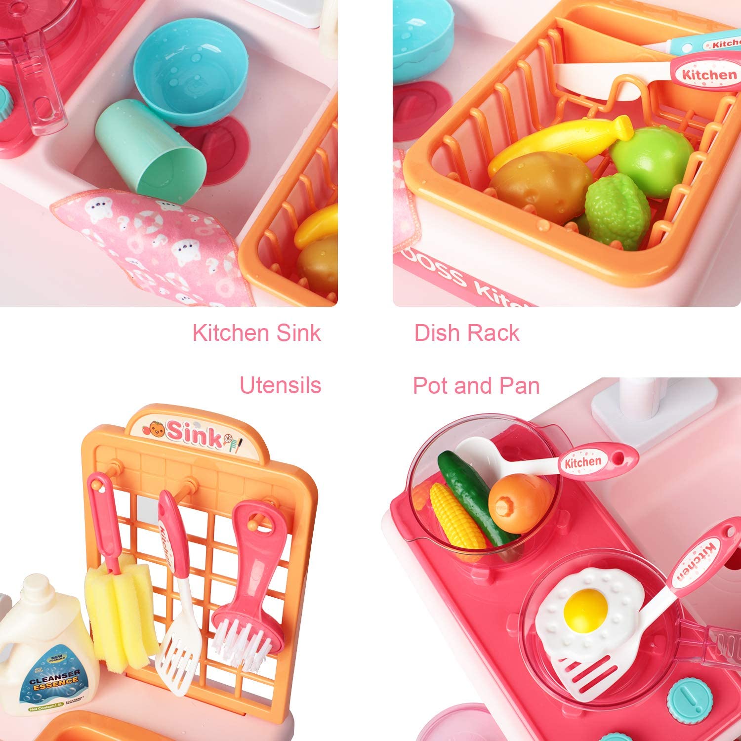 Kids Play Pretend Kitchen Sink Toys with Running Water, Dish-Washing  Playset, Role Play Sink Set Birthday Gifts for Kids Boys Girls