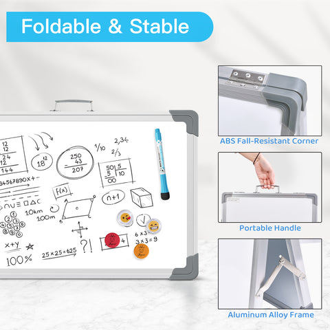 JOYOOSS Magnetic Small Dry Erase Whiteboard, 16 x 12” Foldable Desktop Portable Whiteboard Easel with Magnet Markers Eraser for Home, Office & School