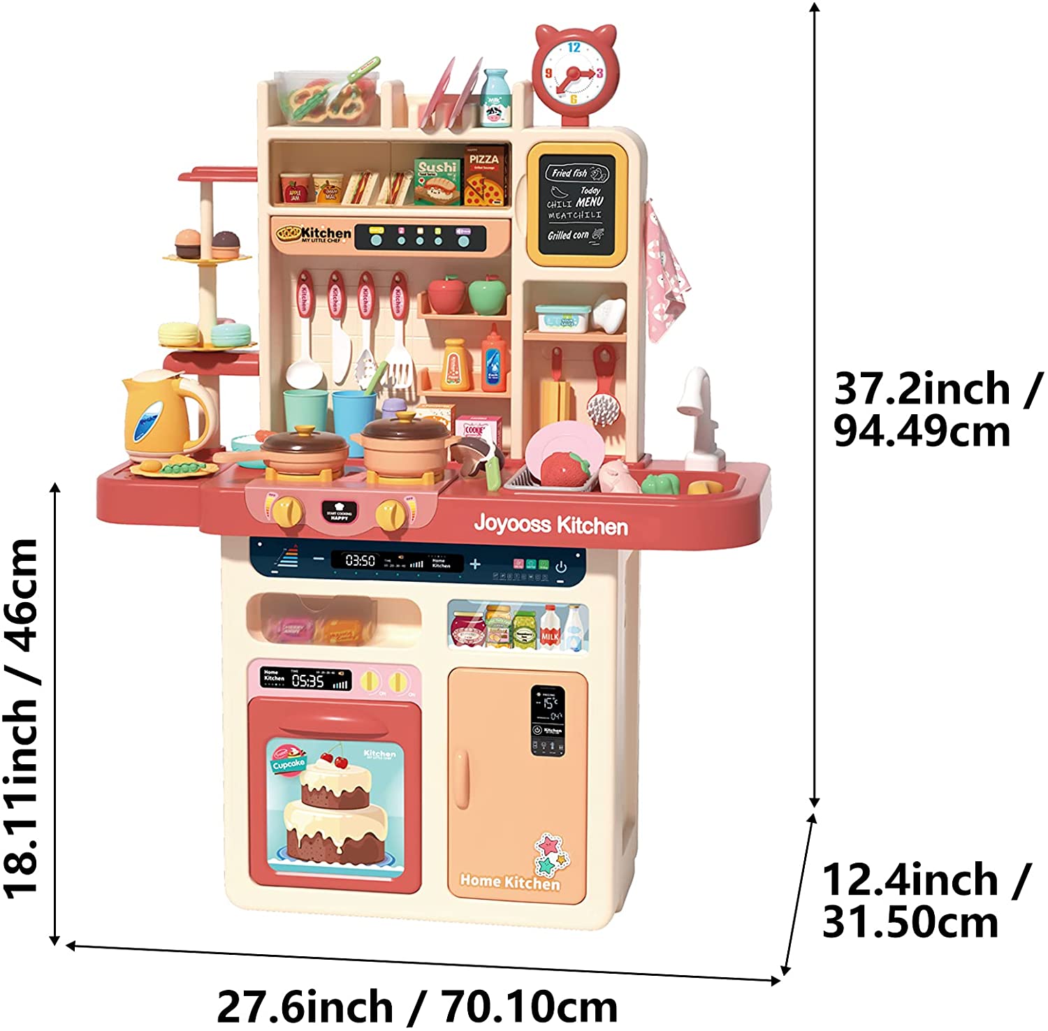 JOYOOSS Kitchen Toy for Kids with 134pcs Kitchen Playset Accessories, Pretend Steam Light & Sound Stove, Play Sink, Color Changing Play Food, Extra Birthday Cake and Egg Cooker for Toddlers