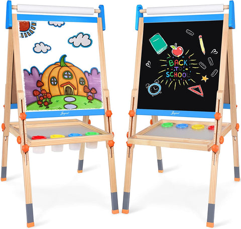 Wooden Kids Easel w/Paper Roll Double Side Multiple-use Magnetic  Whiteboard/Chal