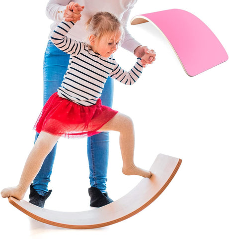 Joyooss Wooden Balance Board Wobble Curvy Board for Kids Toddlers Toy, 33 Inch Teens Exercise Rocker Board, Adults Learning Yoga Board, Load-bearing up to 485 LBS / 220 KGS(Pink)