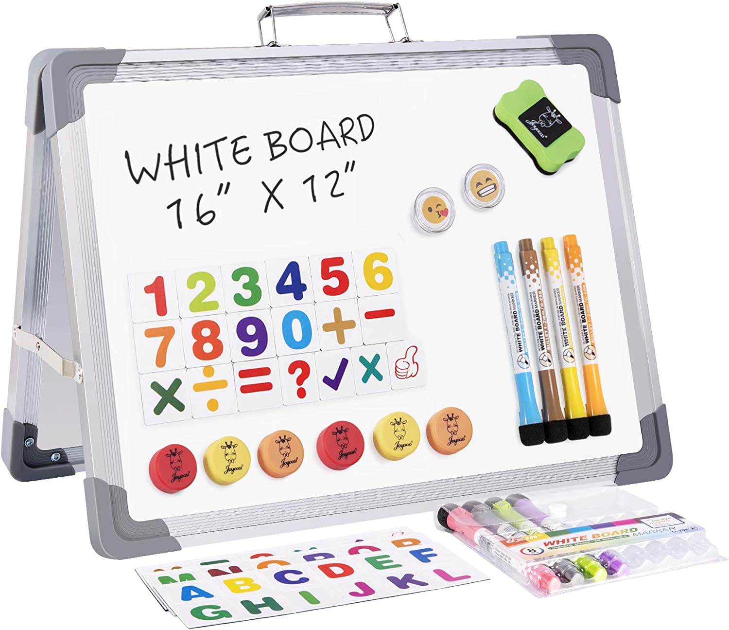 JOYOOSS Magnetic Small Dry Erase Whiteboard, 16” x 12” Foldable Desktop Portable Whiteboard Easel with Magnet Markers Eraser for Home, Office & School