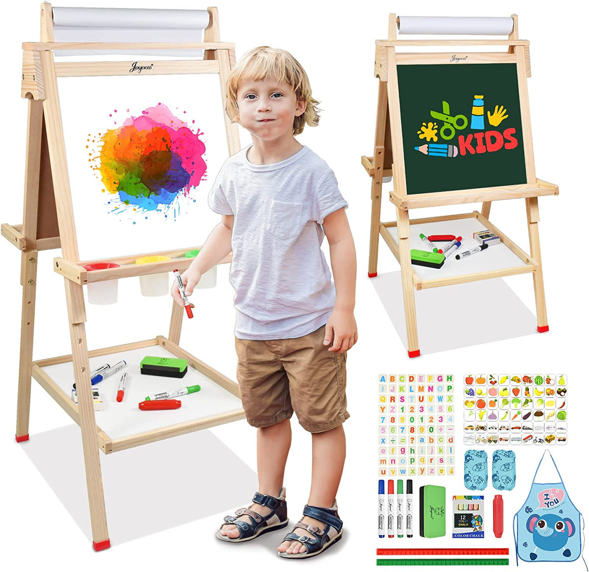 UTEX Wooden Kids Easel with Paper Roll and Storage, Art Easel for Kids with  Magnetic Whiteboard and Chalkboard, Gift for Kids Ages 4-12 