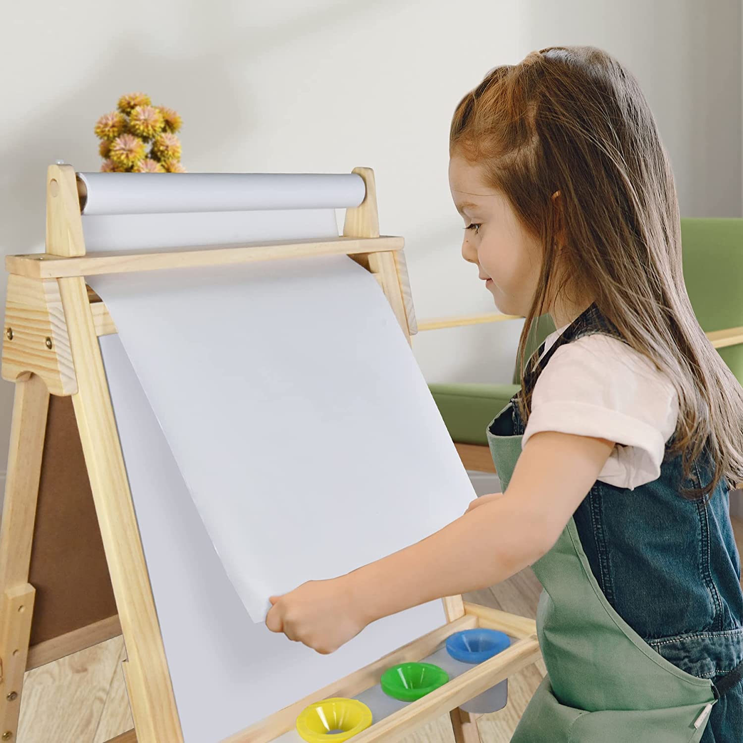Kids Art Easel with Paper Roll Double Sided Chalkboard and