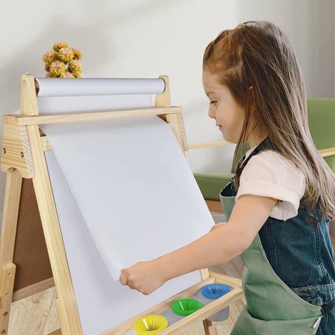 Joyooss Art Easel for Kids with Double-Sided Magnetic, Wooden Standing Kids Easel with Dry Erase Whiteboard & Chalkboard, Height Adjustable Children Easel with Paper Roll, Bonus Toddler Art Supplies