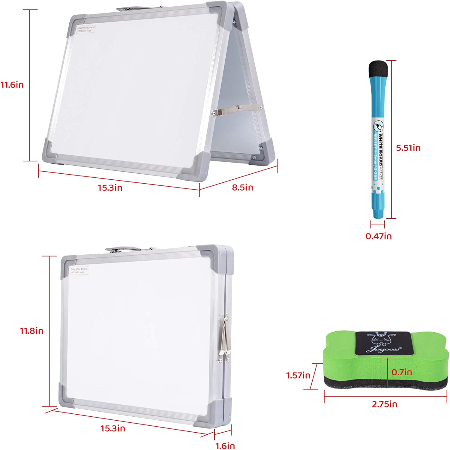 JOYOOSS Magnetic Small Dry Erase Whiteboard, 16” x 12” Foldable Desktop Portable Whiteboard Easel with Magnet Markers Eraser for Home, Office & School