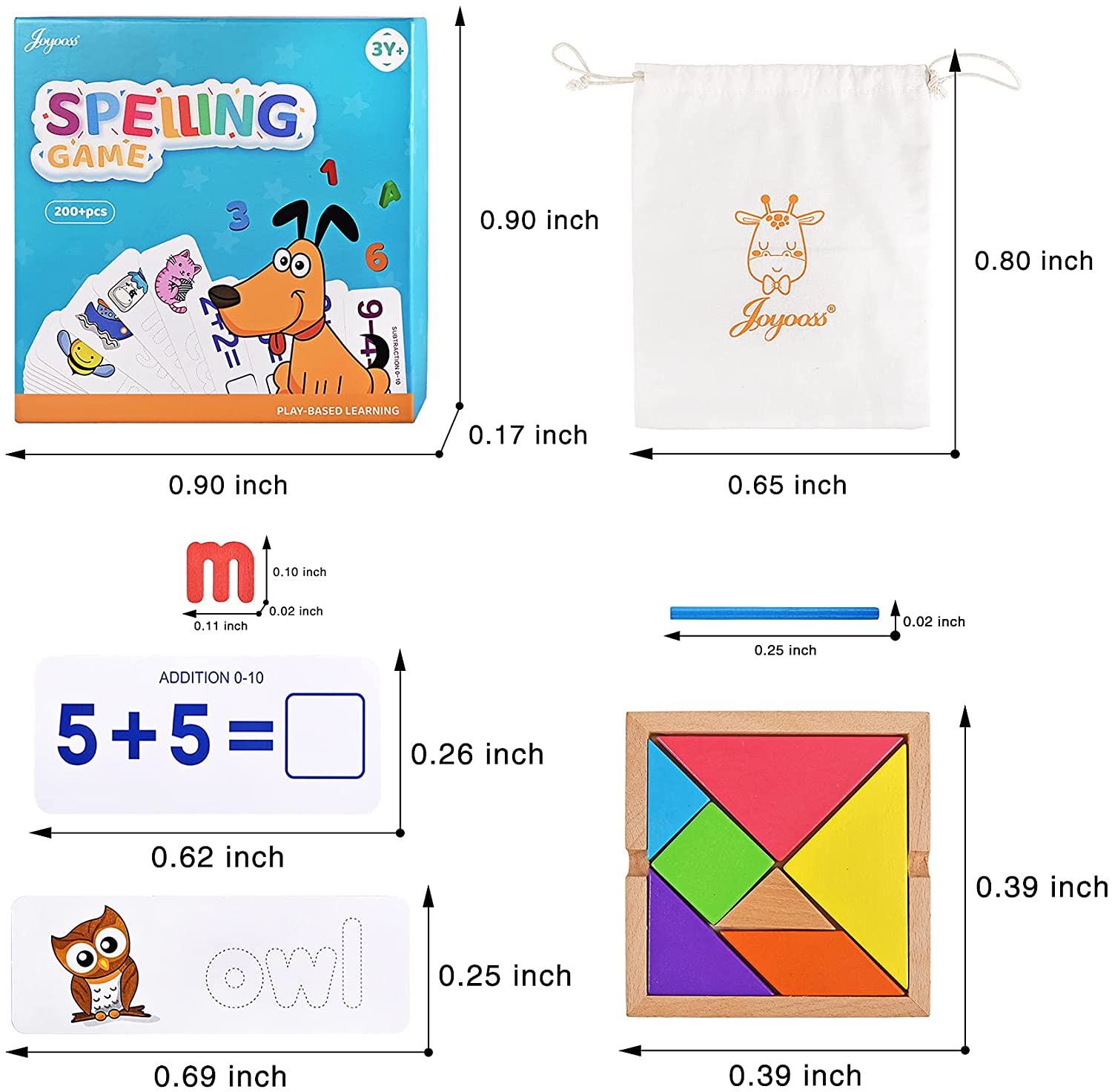 Joyooss Learning Flash Cards, Counting Sticks Cards Spelling Game for Toddler, Letters & Numbers Matching Toy, Educational Math Teaching Tools for Kids with Tangram & Storage Bag