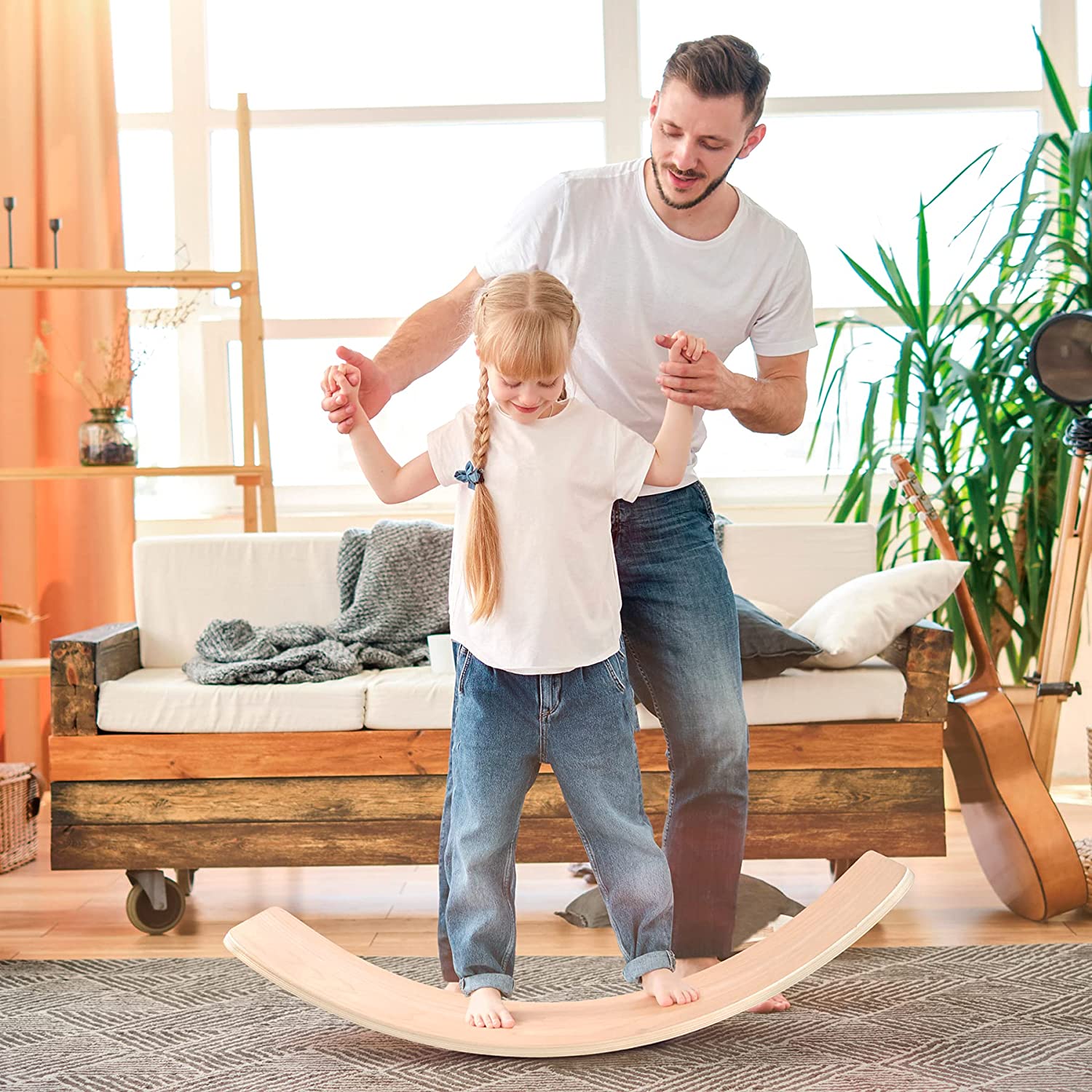 Joyooss Wooden Wobble Balance Board for Kids Toddlers Adults, Rocker Board Open Ended Learning Toy, Yoga Curvy Board for Indoors & Outdoors, 33.6 Inch, Holds Up to 485 LBS