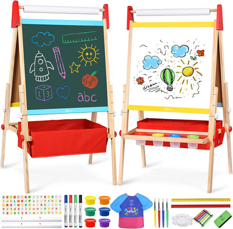 Kids Art Easel Magnetic Whiteboard With Painting Supplies Height