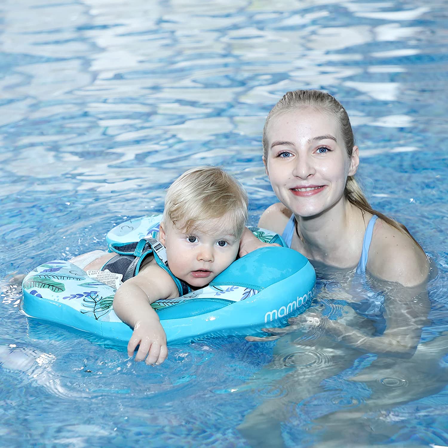 Joyooss Mambobaby Baby Swimming Pool Float, Add Tail Never Flip Over Non Inflatable Infant Swimming Float, Water Float with Removable UPF 50+ UV Canopy, Waist Swim Ring for Toddler